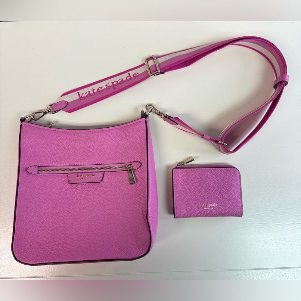 Kate Spade Pink Hudson Crossbody and Matching Bi-fold Wallet Pebbled Leather